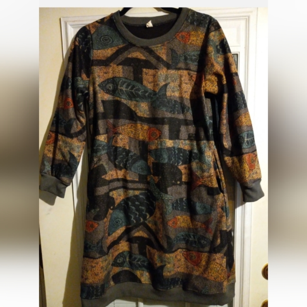 Womens Hongjingling Fish Dress With Pockets Size M ~ blanket sweater dress